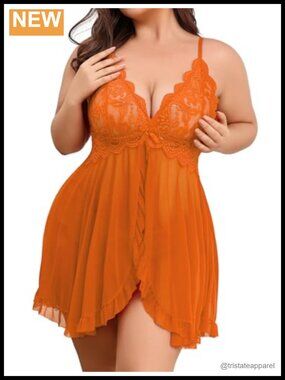 Plus Size Lace Babydoll Chemise Open Front Sleepwear